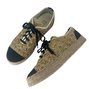 Chanel 2019 Raffia Grosgrain Lace Up Espadrille Sneakers